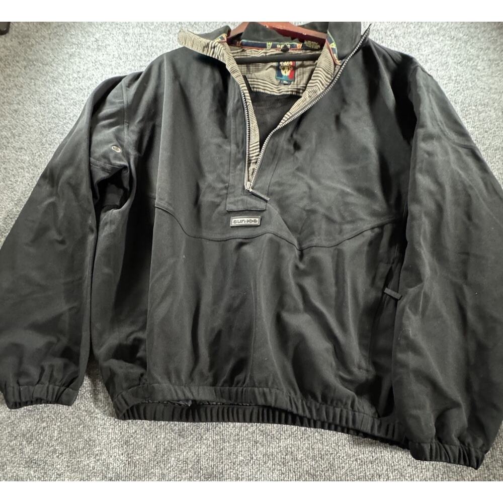 Vtg Sunice Style 2210 Golf Pullover Jacket XL Black Plaid Trim Windbreaker 90s